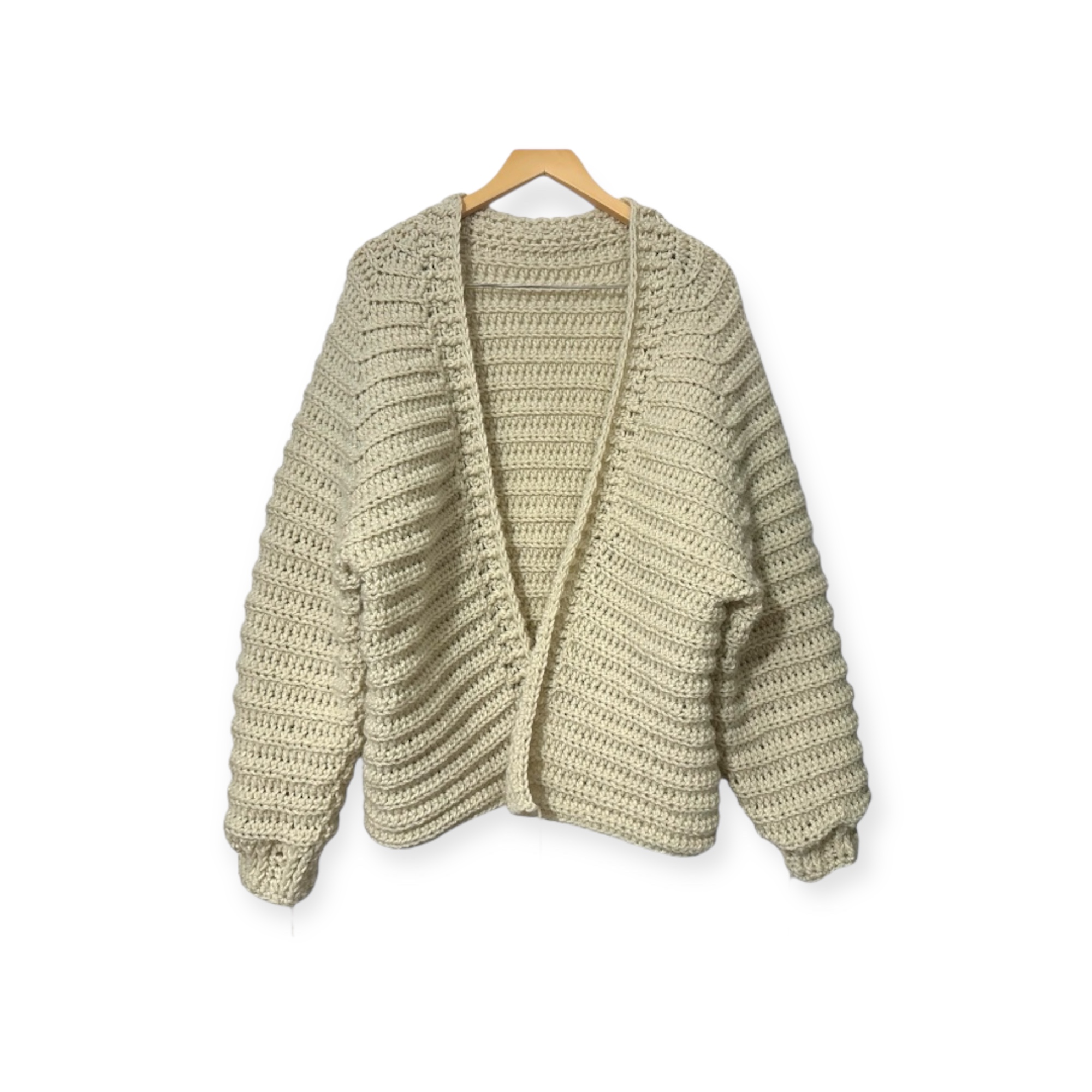 Kadın Krem Rengi El Örgüsü Hırka - Oversize Hırka