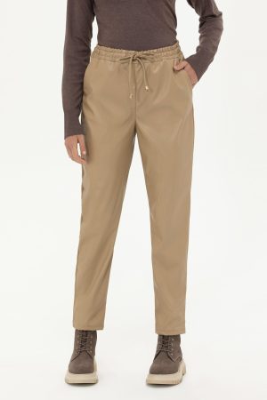 Deri Jogger Pantolon - Bej