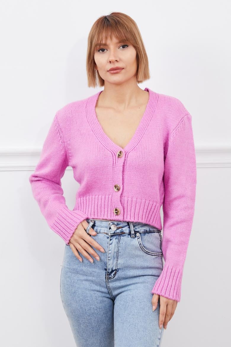 Pembe Düğmeli Hırka