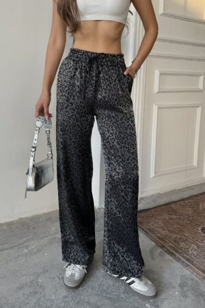 Saten Kumaş Leopar Pantolon